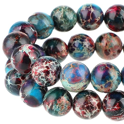 45-47 Stück Naturstein Perlen 8 mm Lila Blaue Jaspis Edelstein Perlen Königliche Meeressediment Natürliche Perler Beads Bunte Runde Steinperlen für die Schmuckherstellung Beads for Jewellery Making von Yolev