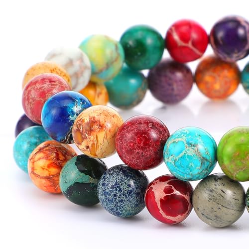 45-47 Stück Naturstein Perlen 8 mm Lila Blaue Jaspis Edelstein Perlen Königliche Meeressediment Natürliche Perler Beads Bunte Runde Steinperlen für die Schmuckherstellung Beads for Jewellery Making von Yolev
