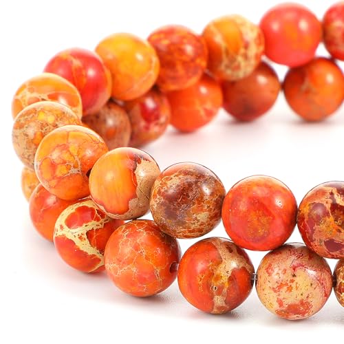 45-47 Stück Naturstein Perlen 8 mm Orange Blaue Jaspis Edelstein Perlen Königliche Meeressediment Natürliche Perler Beads Bunte Runde Steinperlen für die Schmuckherstellung Beads for Jewellery Making von Yolev
