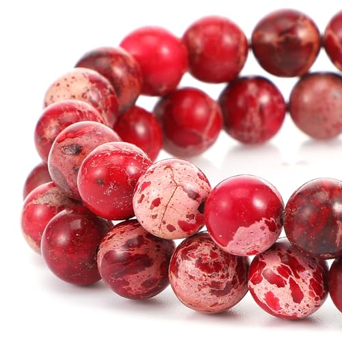 45-47 Stück Naturstein Perlen 8 mm Rot Blaue Jaspis Edelstein Perlen Königliche Meeressediment Natürliche Perler Beads Bunte Runde Steinperlen für die Schmuckherstellung Beads for Jewellery Making von Yolev
