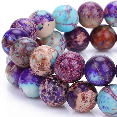 45-47 Stück Naturstein Perlen 8 mm Lila Blaue Jaspis Edelstein Königliche Meeressediment Natürliche Perler Beads Bunte Runde Steinperlen für die Schmuckherstellung for Jewellery Making von Yolev