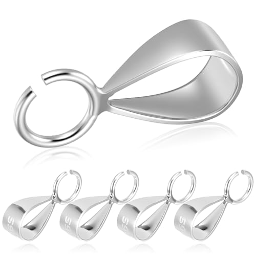 5 Stück 925 Sterling Silber Schieber Anhänger Verschluss für Halskette Anhänger Bail Connector mit offener Schlaufe Halskette Verschluss Charm Verschluss Quetschbügel für Schmuckherstellung von Yolev