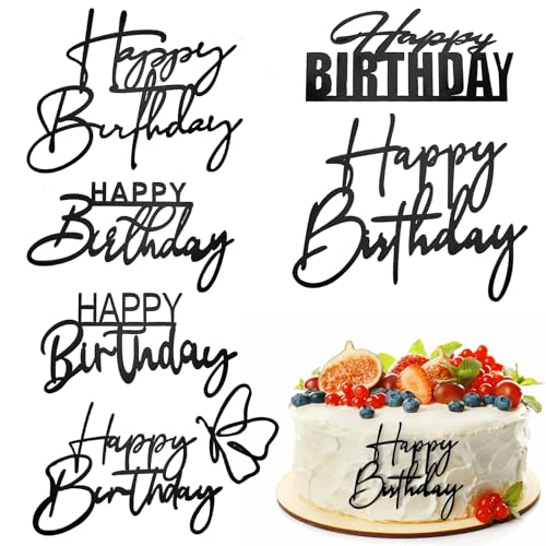 6 Stück Happy Birthday Tortendeko Schwarz Cake Topper Geburtstag Tortenaufsätze Happy Birthday Acryl Kuchenaufsätze Tortenschilder Besondere Tortenaufsätze zum Happy Birthday Cake Topper Geburtstag von Yolev