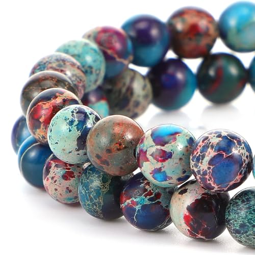 60 Stück Naturstein Perlen Blau-Braun Jaspis Beads Königliche Meeressediment Natürliche Edelstein Perlen zum Auffädeln 6 mm Runde Steinperlen für die Schmuckherstellung Beads for Jewellery Making von Yolev