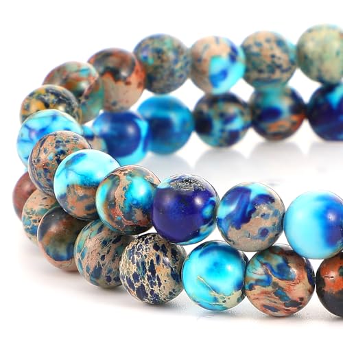 60 Stück Naturstein Perlen Blau-Grün Jaspis Beads Königliche Meeressediment Natürliche Edelstein Perlen zum Auffädeln 6 mm Runde Steinperlen für die Schmuckherstellung Beads for Jewellery Making von Yolev