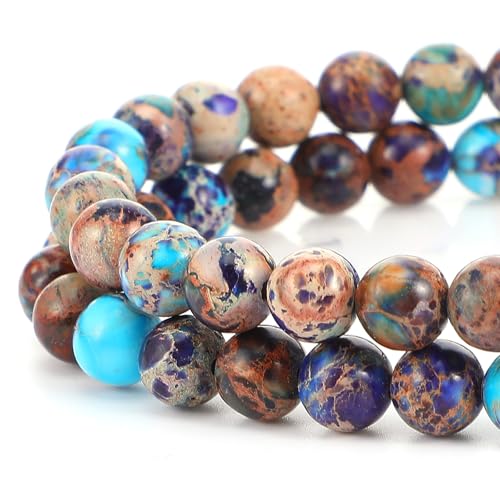 60 Stück Naturstein Perlen Blau-Lila Jaspis Beads Königliche Meeressediment Natürliche Edelstein Perlen zum Auffädeln 6 mm Runde Steinperlen für die Schmuckherstellung Beads for Jewellery Making von Yolev