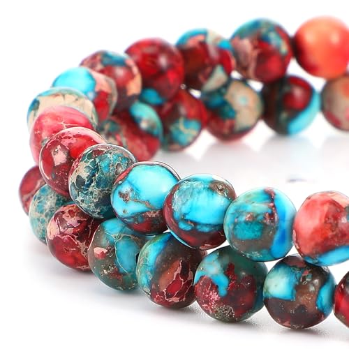 60 Stück Naturstein Perlen Blau-Rot Jaspis Beads Königliche Meeressediment Natürliche Edelstein Perlen zum Auffädeln 6 mm Runde Steinperlen für die Schmuckherstellung Beads for Jewellery Making von Yolev