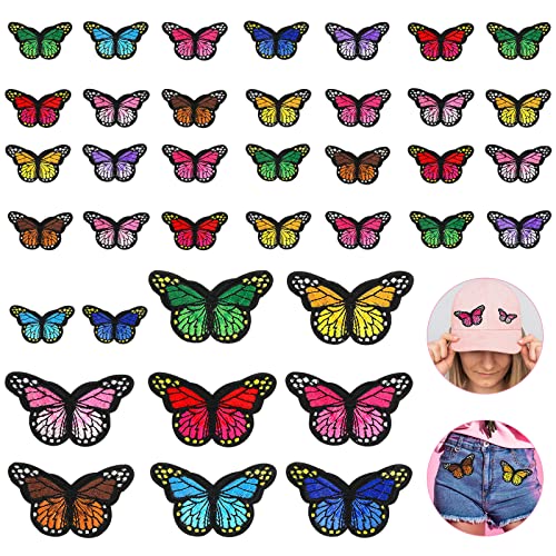 60 Stück Aufnäher zum Aufbügeln 2 Größen Bestickte Nähapplikationen Patches zum Aufbügeln Schmetterlings für Kleidung Kleider Hüte Hosen Schuhe Jeans DIY Bügelflicken Mädchen von Yolev
