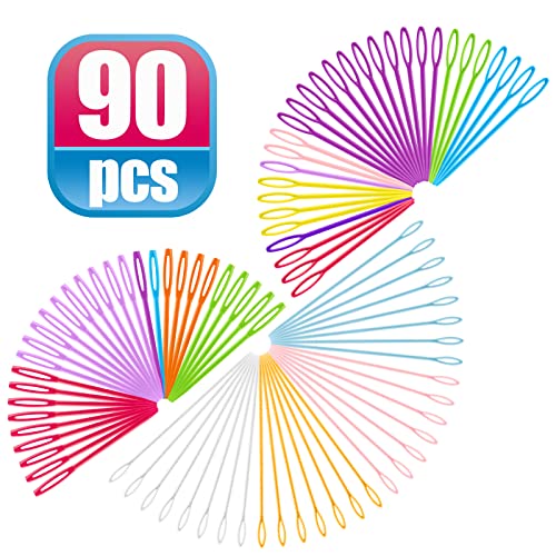 90 Stück Kunststoff Nähnadeln 7cm/9cm/15cm Bunte Großem öhr Nähnadeln Sticknadeln Stumpf Nadeln Stopfnadel Wollnadel zum Vernähen Basteln und Kinder DIY (Farbe Zufällig) von Yolev