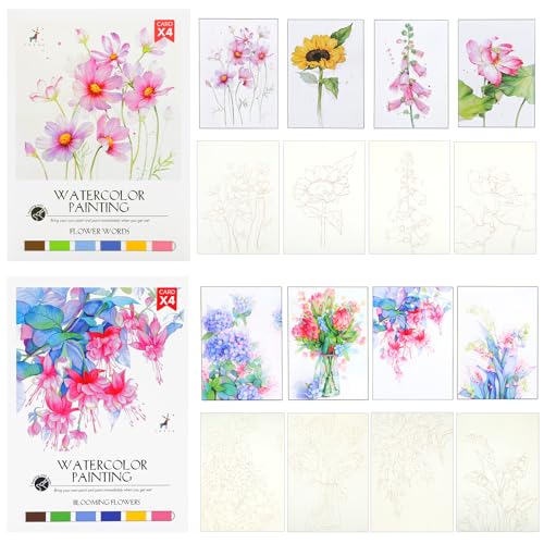 Aquarell-Malbuch für Erwachsene, A4 (29 x 21,6 cm), florale Aquarellbücher, klebegebunden, 100 % Baumwollpapier, Aquarellpapier für Aquarellfarben, Zeichnen, gemischte Medien, Malerei, Kunstmalerei, 8 von Yolev