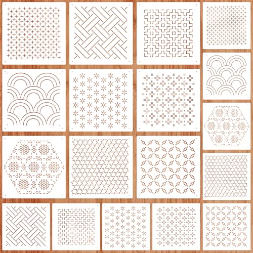 Sashiko-Schablonen, geometrische Sashiko-Muster, Vorlage, 20 cm, Sashiko-Vorlage, weiß, Zeichnung, Linie, Quilten, Schablonen zum Nähen, Handquilten, Sticken, 18 Stück Sashiko-Schablonen, geometrische Sashiko-Muster, Vorlage, 20 cm, Sashiko-Vorlage, weiß, Zeichnung, Linie, Quilten, Schablonen zum Nähen, Handquilten, Sticken, 18 Stück von Yolev