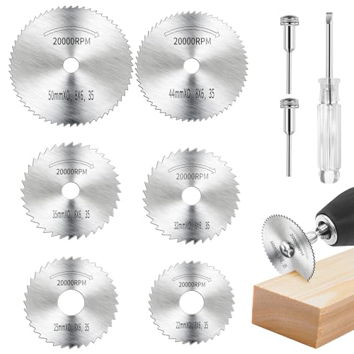Schneidräder-Set für Rotationswerkzeug, 6 Stück HSS Sägescheibe Rad Schneidblätter mit 2 Stück 0,3 cm Rundschaft, 1 Stück 0,6 cm Rundschaft für Holz, Glas, Kunststoff, Stein, Metall von Yolev