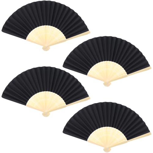 Yolev 4 Stück Handfächer Damen Bambus Hand Fan Chinesischer Fächer Schwarz Taschenfächer für Hochzeiten Leistung Tanz Haus Dekorationen Party Sommer von Yolev