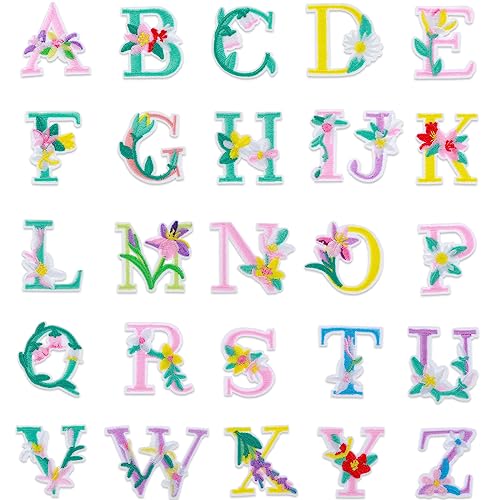 52 Stück Buchstaben zum Aufbügeln A-Z Blume Bestickte Alphabet Aufnäher Glitzer Buchstaben Schriftzug zum Aufbügeln Genähte Stickerei Aufnäher Kleidung Patches zum Aufbügeln von Yolev