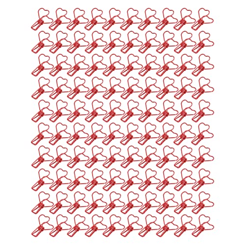 YolieraArt Papierklammern in Herzform, hohle Büroklammern, Metall, für Büro, Schule, Zubehör, kreative rote kleine Klemmen für Papier, Notizen, Tickets, 100 Stück (rot) von YolieraArt