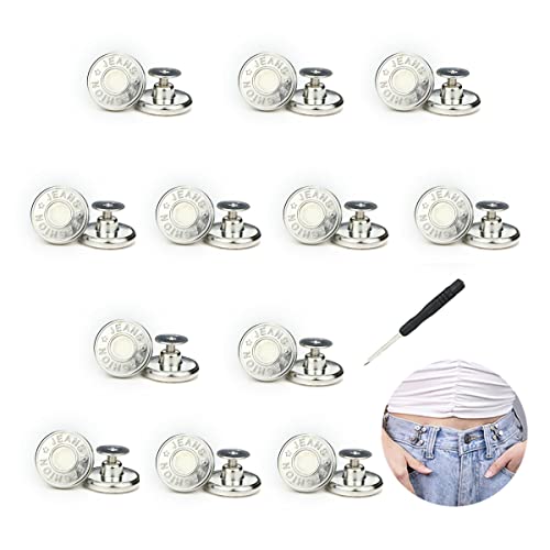 12 Stück 17mm Jeans Knöpfe ，Ersatz Jeans Buttons，Alloy Abnehmbare Knöpfe，Jeans Knöpfe Ohne Nähen，Reparatur für Jeans Hoseneans，schmücken，Sicherheit（fashion jeans）(Silber) von Yolistar