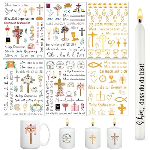 Yolistar 6 Stück A5 Taufkerze Kerzensticker, Kommunion Sprüche Sticker, Kerzen Dekorieren, Baby Kerzentattoos, Fisch Taufkerze, Kerzenfolie Rub On Sticker, für Taufkerzen, Babygeburt Geschenk Yolistar 6 Stück A5 Taufkerze Kerzensticker, Kommunion Sprüche Sticker, Kerzen Dekorieren, Baby Kerzentattoos, Fisch Taufkerze, Kerzenfolie Rub On Sticker, für Taufkerzen, Babygeburt Geschenk von Yolistar