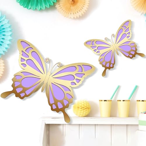 Yolistar 72 Stück Schmetterlinge Deko, 3D Schmetterling für Raum Wand Hochzeit Tischdekoration, Heimdeko Schlafzimmer Schmetterling Ornamente (Gold-Lila) von Yolistar