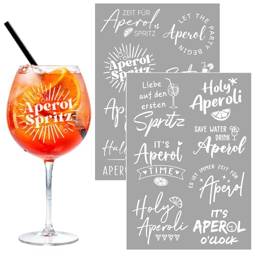 14 Stück Aperol Glas Personalisiert Aufkleber, Rub on Sticker für Apero Spritz Gläser, Transferfolie Sprüche Aufkleber, Geschenk für Aperolliebhaber (Weiß) von Yoljun