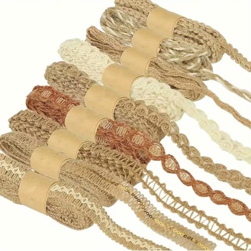9 Rollen Bohemien Juteband, Vintage Sackleinen Band Geschenkband, Natur Stoffband Jute Band Rolle, Dekoband für DIY Geschenke Verpackung Hochzeitdeko Basteln Heimdekoration von Yoljun