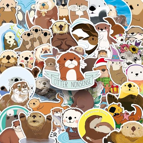 Otter Geschenk, 50 Stück Otter Aufkleber für Teens und Kinder, wasserdichte Sticker Aesthetic Vinyl Tier Stickers, Lustige Aufkleber for Skateboard, Laptop, Scrapbook, Handyhülle von Yoljun