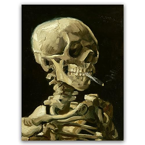 Yomcut Van Gogh Leinwand-Wandkunst – Schädel mit Zigarette Druck von Vincent Van Gogh – Skelett-Poster, berühmte Ölgemälde, coole Wanddekoration für Schlafzimmer, Büro, Badezimmer, ungerahmt, 30 x 40 von Yomcut