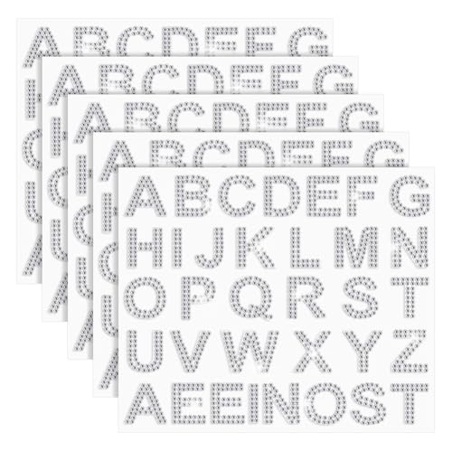Yominerr 170 Stück Silberne Strass-Buchstabenaufkleber, 5 mit Je 34 Buchstaben, Glitzernde Bling-Alphabet-Buchstabenaufkleber, Silberfarben von Yominerr