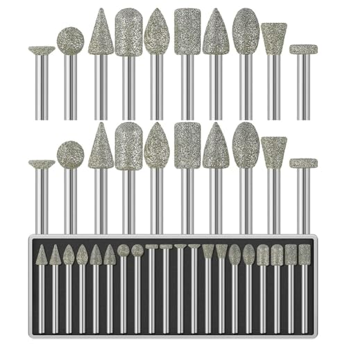 Yominerr 20 Stück 60er Körnung Diamantschleifer Bit 1/8" Schaft Kompatibel für, Glas, Harz, Porzellan, Keramik, Quarz, Glasur, Stahl, Schnitzerei Yominerr 20 Stück 60er Körnung Diamantschleifer Bit 1/8" Schaft Kompatibel für, Glas, Harz, Porzellan, Keramik, Quarz, Glasur, Stahl, Schnitzerei von Yominerr