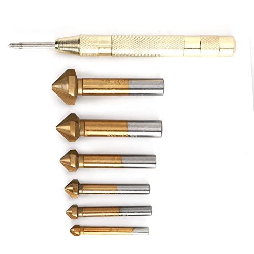 Yomiyuyr Chamfer Cutter Drill -Bit, Schrägbohrermitte -Punsch, Antiwear -Ti -Plattieren, Holzbearbeitungswerkzeug, mit 130 -mm -Mittelpunsch, 6pcs -Set von Yomiyuyr