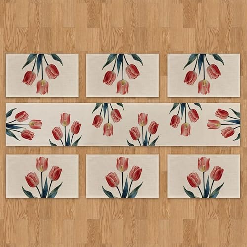 Eleganter Tischläufer und Platzdeckchen mit Blumenmuster, moderne Leinenoptik, Aquarell-Blumendruck, waschbar, Esstischdekoration für Urlaub, Party, Küche, Tischdekoration, saisonale Dekoration (#2 Eleganter Tischläufer und Platzdeckchen mit Blumenmuster, moderne Leinenoptik, Aquarell-Blumendruck, waschbar, Esstischdekoration für Urlaub, Party, Küche, Tischdekoration, saisonale Dekoration (#2 von YongXinMY