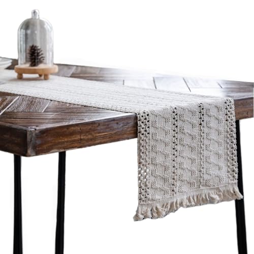 YongXinMY Boho-Tischläufer, rustikale Makramee, gewebte Baumwoll-Leinen-Tischdekoration mit Quasten, natürlicher Bauernhaus-Stil, Mittelstück für Esstisch, Kaffeekommode, Hochzeitsfeier (#12,30 x 120 von YongXinMY