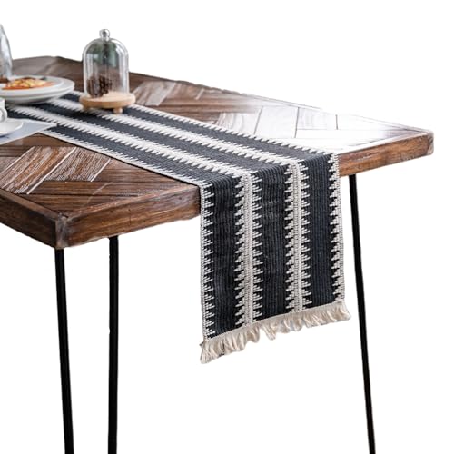 YongXinMY Boho-Tischläufer, rustikale Makramee, gewebte Baumwoll-Leinen-Tischdekoration mit Quasten, natürlicher Bauernhaus-Stil, Mittelstück für Esstisch, Kaffeekommode, Hochzeitsfeier (#16,30 x 240 von YongXinMY