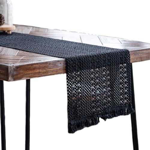 YongXinMY Boho-Tischläufer, rustikale Makramee, gewebte Baumwoll-Leinen-Tischdekoration mit Quasten, natürlicher Bauernhaus-Stil, Mittelstück für Esstisch, Kaffeekommode, Hochzeitsfeier (11,30 x 160 von YongXinMY