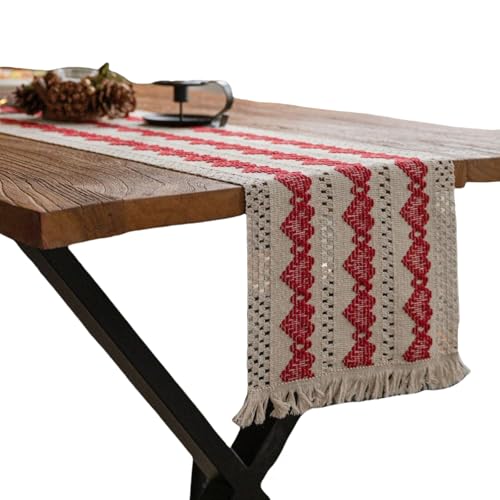 YongXinMY Boho-Tischläufer, rustikale Makramee, gewebte Baumwoll-Leinen-Tischdekoration mit Quasten, natürlicher Bauernhaus-Stil, Mittelstück für Esstisch, Kaffeekommode, Hochzeitsfeier (17,30 x 350 von YongXinMY