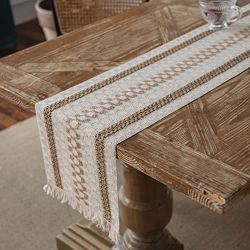YongXinMY Boho-Tischläufer, rustikale Makramee, gewebte Baumwoll-Leinen-Tischdekoration mit Quasten, natürlicher Bauernhaus-Stil, Mittelstück für Esstisch, Kaffeekommode, Hochzeitsfeier (4,30 x 180 cm von YongXinMY