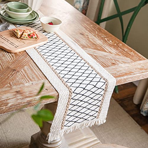 YongXinMY Boho-Tischläufer, rustikale Makramee, gewebte Baumwoll-Leinen-Tischdekoration mit Quasten, natürlicher Bauernhaus-Stil, Mittelstück für Esstisch, Kaffeekommode, Hochzeitsfeier (7,30 x 160 cm von YongXinMY