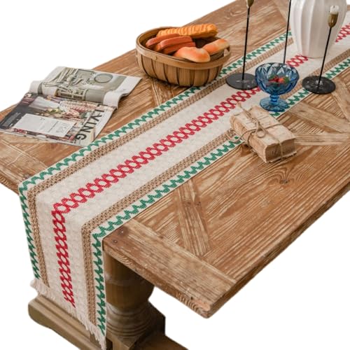 YongXinMY Boho-Tischläufer, rustikale Makramee, gewebte Baumwoll-Leinen-Tischdekoration mit Quasten, natürlicher Bauernhaus-Stil, Mittelstück für Esstisch, Kaffeekommode, Hochzeitsfeier (Nr. 10,30 x von YongXinMY