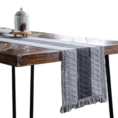 YongXinMY Boho-Tischläufer, rustikale Makramee, gewebte Baumwoll-Leinen-Tischdekoration mit Quasten, natürlicher Bauernhaus-Stil, Mittelstück für Esstisch, Kaffeekommode, Hochzeitsfeier (Nr. 14,30 x von YongXinMY