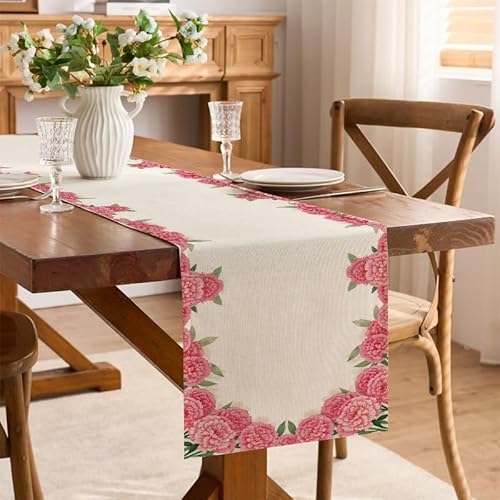 YongXinMY Eleganter Tischläufer und Platzdeckchen mit Blumenmuster, moderne Leinenoptik, Aquarell-Blumendruck, waschbar, Esstischdekoration für Urlaub, Party, Küche, Tischplatte, saisonale Dekoration von YongXinMY