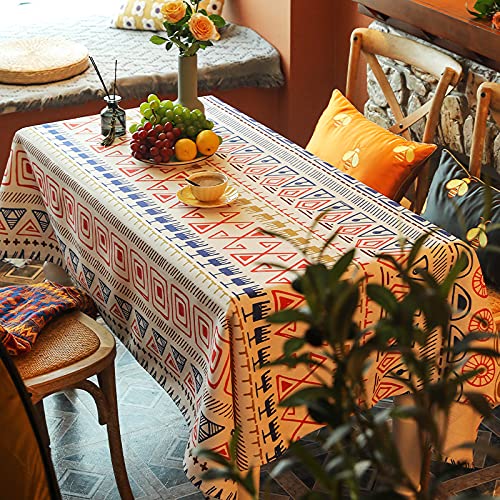 YongXinMY Tischdecke im Boho-Stil, geometrischer Druck, ethnischer Stil, knitterfrei, waschbar, dekoratives Quasten-Tuch für Esstisch, Picknick, Camping, Party, Außenbereich (#2, 140 x 200 cm) von YongXinMY