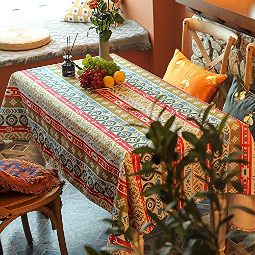 YongXinMY Tischdecke im Boho-Stil, geometrischer Druck, ethnischer Stil, knitterfrei, waschbar, dekoratives Quasten-Tuch für Esstisch, Picknick, Camping, Party, Außenbereich (#3,110 x 170 cm) von YongXinMY