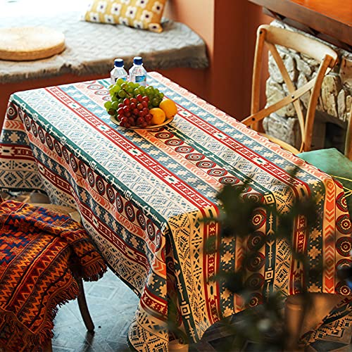 YongXinMY Tischdecke im Boho-Stil, geometrischer Druck, ethnischer Stil, knitterfrei, waschbar, dekoratives Quasten-Tuch für Esstisch, Picknick, Camping, Party, Außenbereich (#5,140 x 180 cm) von YongXinMY