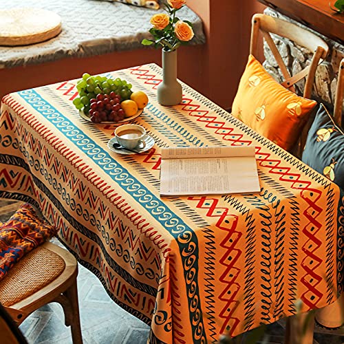 YongXinMY Tischdecke im Boho-Stil, geometrischer Druck, ethnischer Stil, knitterfrei, waschbar, dekoratives Quasten-Tuch für Esstisch, Picknick, Camping, Party, Außenbereich (1,140 x 140 cm) von YongXinMY