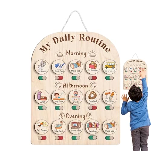 Yongany Routinediagramm für Kinder, Morgenschlafenszeit, Tagesroutinetabelle für Kinder – Morgen-Schlafenszeit-Planer, Holz, Heimdekoration, Schulbedarf für Schlafzimmer, Weihnachten, Klassenzimmer von Yongany