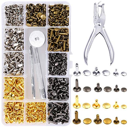Generic Leder, 360 Set Doppelkopf Lochzange 3 Größen Doppelkappe Niet für Schuhkleidung Lederhandwerk DIY-Projekte (4 Farben) von YAMOOCO