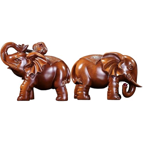 Yongmcxhhj Holzfigur Elefant | Holzgeschnitzte Elefantenfigur - EIN Paar handgefertigte rustikale Skulptur Kunstfigur für Wohnzimmer Schlafzimmer Theke Schreibtisch Tisch Bücher von Yongmcxhhj