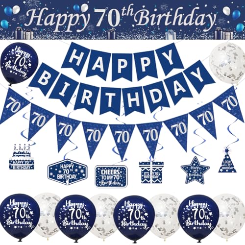 Banner zum 70. Geburtstag, Blau und Silber, Banner zum 70. Geburtstag, Partyzubehör, Banner, Wimpelkette, Girlande, hängende Wirbel, dreieckige Flaggen, Konfetti-Latex-Luftballons für Ihn Banner zum 70. Geburtstag, Blau und Silber, Banner zum 70. Geburtstag, Partyzubehör, Banner, Wimpelkette, Girlande, hängende Wirbel, dreieckige Flaggen, Konfetti-Latex-Luftballons für Ihn von Yontree
