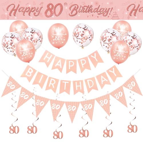 Dekoration zum 80. Geburtstag für Frauen, Roségold, Banner zum 80. Geburtstag, Banner zum 80. Geburtstag, Wimpelkette, Folien-Hängewirbel, Dreiecksflaggen, Konfetti-Latex-Luftballons Dekoration zum 80. Geburtstag für Frauen, Roségold, Banner zum 80. Geburtstag, Banner zum 80. Geburtstag, Wimpelkette, Folien-Hängewirbel, Dreiecksflaggen, Konfetti-Latex-Luftballons von Yontree