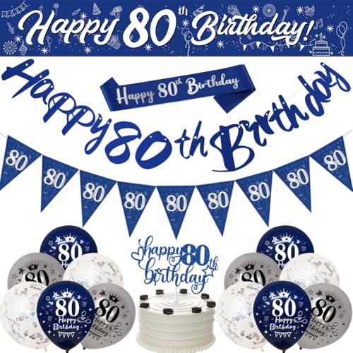 Happy 80th Birthday Dekorationen für Männer, marineblau silber 80. Geburtstag Banner 80. Geburtstag Party Dekorationen, Geburtstag 2,7 m Banner Wimpelkette Schärpe Konfetti Latex Ballons Kuchen Topper Happy 80th Birthday Dekorationen für Männer, marineblau silber 80. Geburtstag Banner 80. Geburtstag Party Dekorationen, Geburtstag 2,7 m Banner Wimpelkette Schärpe Konfetti Latex Ballons Kuchen Topper von Yontree