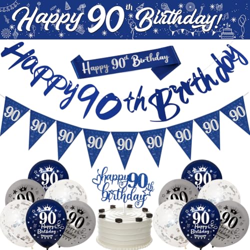 Happy 90th Birthday Dekorationen für Männer, marineblau silber 90. Geburtstag Banner 90. Geburtstag Party Dekorationen, Geburtstag 2,7 m Banner Wimpelkette Schärpe Konfetti Latex Ballons Kuchen Topper Happy 90th Birthday Dekorationen für Männer, marineblau silber 90. Geburtstag Banner 90. Geburtstag Party Dekorationen, Geburtstag 2,7 m Banner Wimpelkette Schärpe Konfetti Latex Ballons Kuchen Topper von Yontree